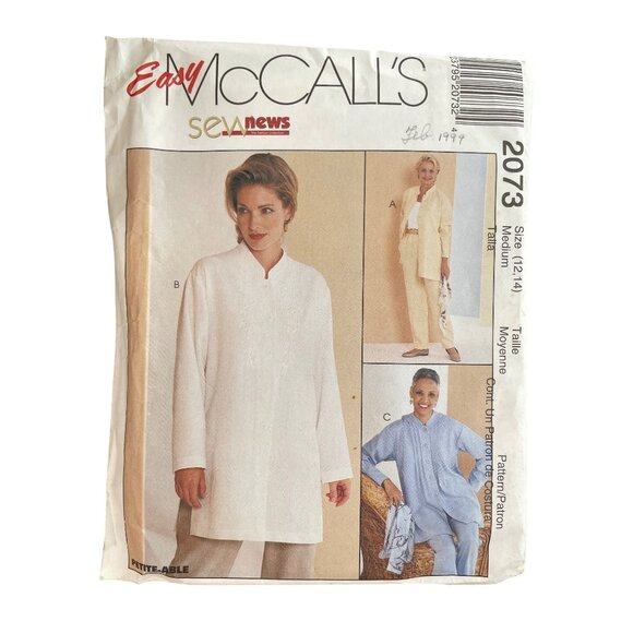 McCalls 2073 Shirt and Pants Size Medium 12-14 Sewing Pattern Mandarin Collar - Picture 1 of 7